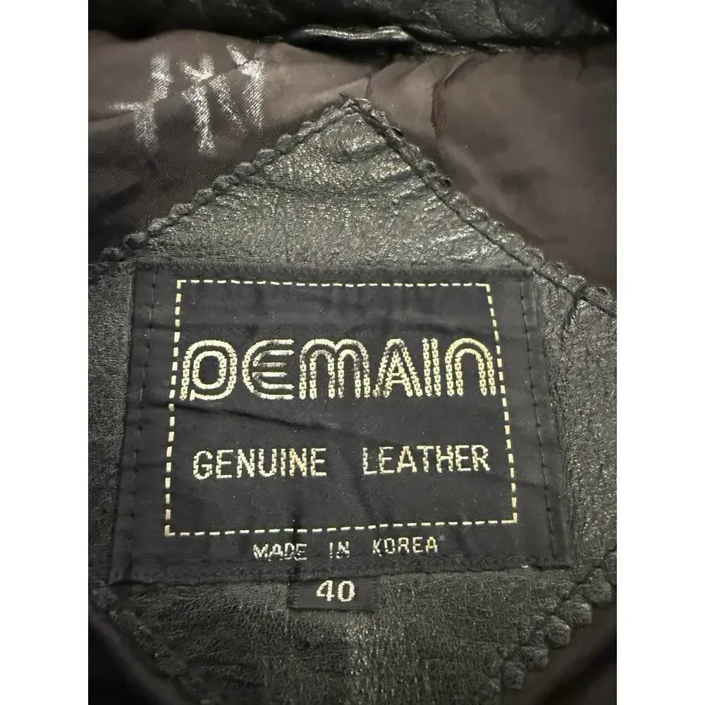 Vintage Demain Mens Black Full Zip Leather Jacket Size 40 Made In Korea